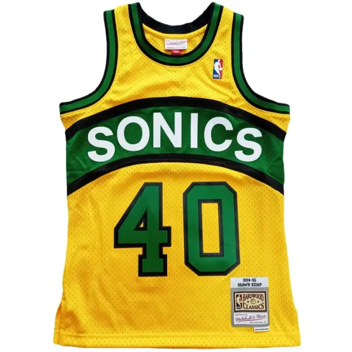Camiseta Shawn Kemp Seattle Supersonics NBA Reload Swingman Amarilla de Mitchell and Ness - 1