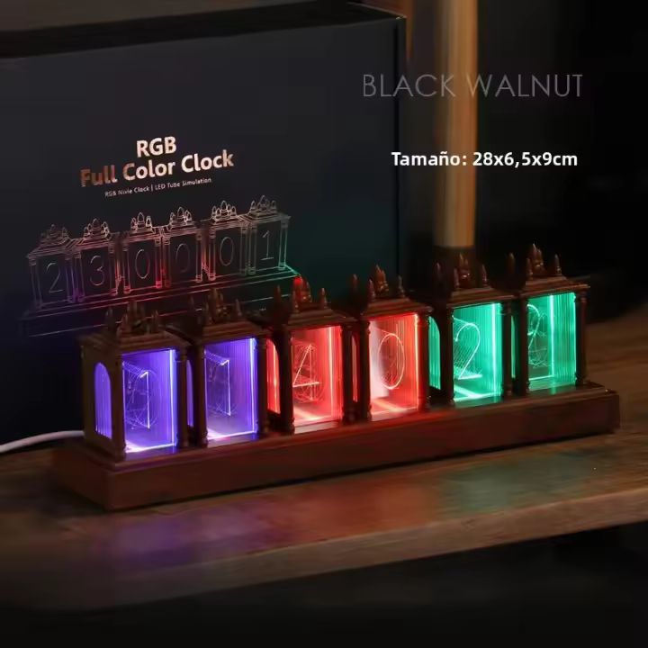 Reloj Digital LED En Tubo Nixie Con Luz Nocturna RGB Y Madera De Nogal Alarma Atmosfera Lámpara Regalo Con Pantalla Rectangular - 1