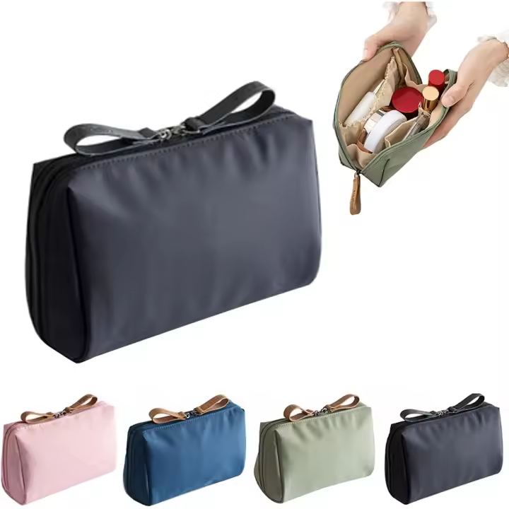 Bolsa de maquillaje de viaje Mini bolsa de maquillaje de viaje impermeable portátil, bolsa de viaje para artículos de tocador y maquillaje para mujeres (negro) - 1