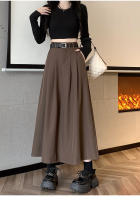 Falda A-Line De Cintura Alta Para Mujer Elegante Otoño Con Cinturón Estilo Coreano Oficina Suelta De Pierna Talla Banda Umbrella - details 7