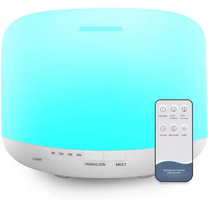 500ml difusor de Aceites Esenciales, sin BPA humidificador ultrasónico con Mando a Distancia Y 7 Diferentes Luces cambiantes - Apagado Automático sin Agua,Blanco - 1