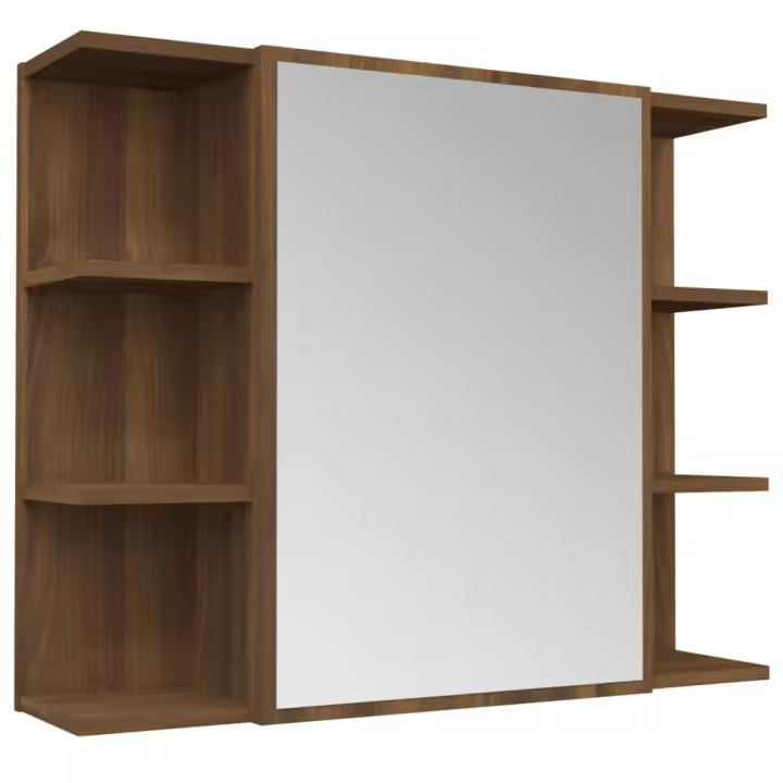 Armario con Espejo baño Madera Marron Roble 80x20,5X64 cm - 1