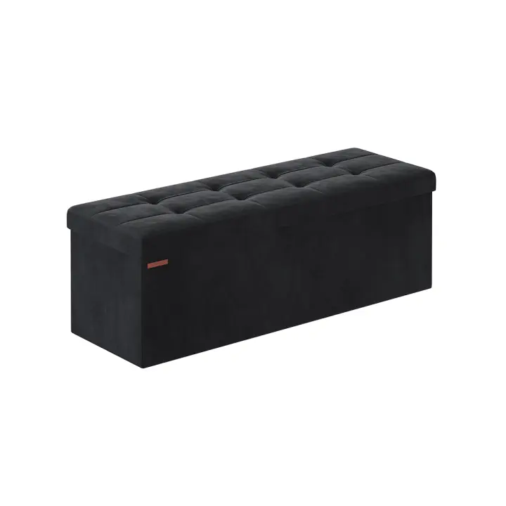 SONGMICS Puff Almacenaje, Banco Almacenaje Terciopelo Plegable, Divisor Extraíble, 2 Cajas Almacenaje, 38 x 110 x 38 cm, Carga 300 kg, para Entrada, Sala de Estar, Dormitorio, Blanco Crema/Gris Paloma/Negro Tinta/Rosa Caramelo/Gris Pizarra - 1