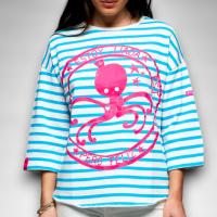 Sudadera Pulpo Anabel Lee Mujer | Rayas Marineras Oversize | Print Rosa "Estoy Liada, Pero Feliz" - details 1