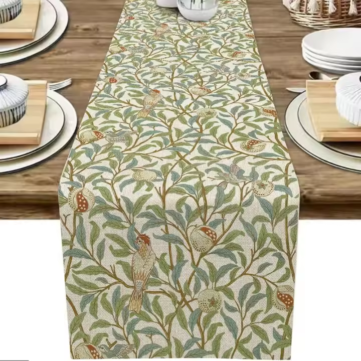 1pc Hermoso Telar De Mesa Vintage Con Floral De William Morris Decoración Para Comedor Familiar Fiesta De Vacaciones En La Cocina - 1
