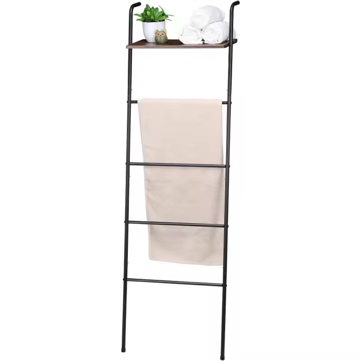 Toallero, toallero de baño, Escalera de Manta con Tablero Superior, Soporte para Toallas de pie, Estilo Industrial, toallero, función de Almacenamiento Fuerte, Marco de Metal, Estable, Industrial - 1