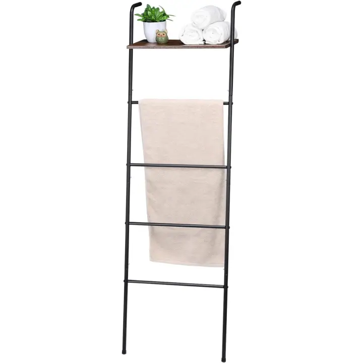 Toallero, toallero de baño, Escalera de Manta con Tablero Superior, Soporte para Toallas de pie, Estilo Industrial, toallero, función de Almacenamiento Fuerte, Marco de Metal, Estable, Industrial - 1