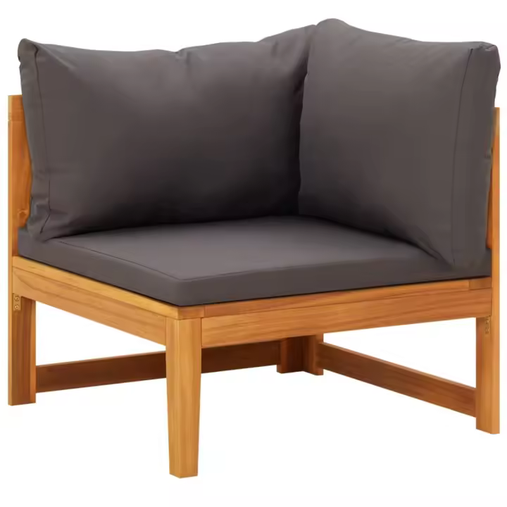 Sofá de esquina madera maciza de acacia con cojines gris oscuro - 1