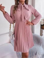 Vestido EVNISI Para Mujer De Color Rosa Con Lazo Y Pliegues De Manga Larga Elegante Para El Office Y Party Vestidos De Otoño - details 4