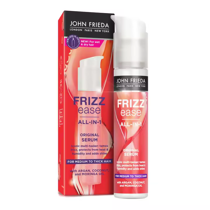 JOHN FRIEDA - Sérum Anti-Frizz All-In-1 Original 50 ml, para Cabello Encrespado, Protege contra Humedad y Calor, Hidrata y Controla el Cabello, Pelo Más Fuerte y Brillante - 1