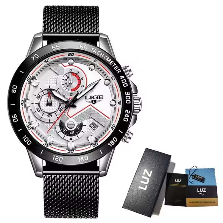 Reloj De Pulsera De Lujo Para Hombre LIGE Con Cinta De Malla Resistente Al Agua Y Luz Cósmica Cronógrafo De Moda Y Negocios - 1