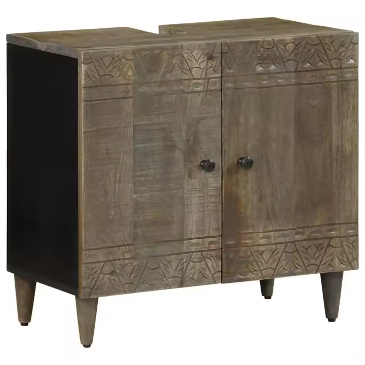 vidaXL Armario de lavabo para baño madera maciza de mango 62x33x58 cm - 1