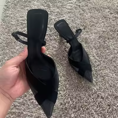 Sandalias De Verano Para Mujer Zapatos De Tacón Alto Con Punta Puntiaguda Slingback Elegantes Y Moda Hebilla En El Tobillo Microfibra Con Suela De Goma - 1