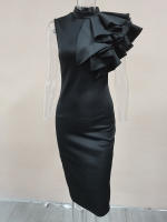 Vestido Elegante De Noche Bodycon Con Cuello Alto Y Sin Mangas De Moda Verano Con Ruffle De Flor Y Diseño De Hombro Solo - details 9