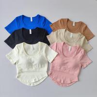 Top Deportivo Para Mujer Con Correa Fija Y Pecho Almohadillado Secado Rápido Manga Corta Ajustado Para Yoga Y Correr Ropa De Fitness - details 0