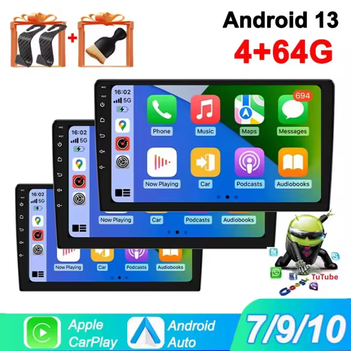 Reproductor Multimedia Para Coche Android 13 2 Din Con Android Auto Carplay GPS Wifi BT Pantalla IPS Universal 7/9/10 Pulgadas RAM 2G - 1
