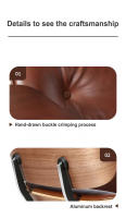 TY318 Classic Recliner Light Walnut Armchair With Waxing Cyan Cowhide Black Big Head Foot Swivel Deck Chair Lounge Chair Furniture - details 8