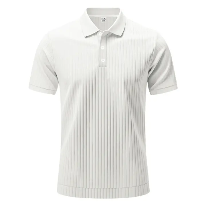 Polo de manga corta con solapa elástica de seda helada de secado rápido para hombre de verano americano - 1