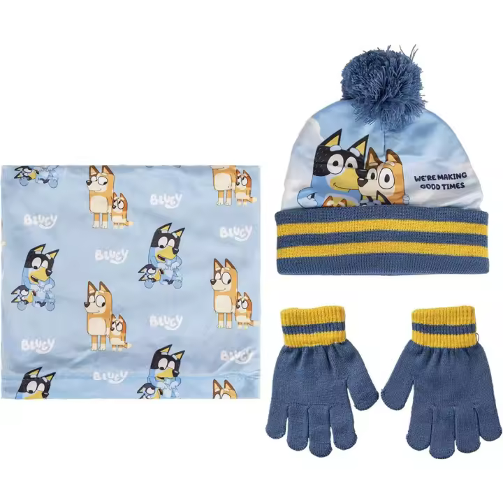 CERDÁ LIFE'S LITTLE MOMENTS - CONJUNTO 3 PIEZAS BLUEY - Conjunto Dos Piezas Gorro y Guantes con diseño único y licencia oficial - Conjunto dos piezas para niños unisex confortable- tacto extra suave y calentito - 1