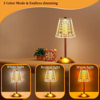 Lámpara De Mesa Recargable De Cristal Con Luz Nocturna 3 Colores Ajustables LED Táctil Portátil Para Dormitorio Y Sala De Estar - details 3
