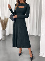 Vestido Largo De Encaje Con Mangas Largas Para Mujer Nuevo Otoño E Invierno Estilo Básico Silueta Ajustada Y Flared - details 4