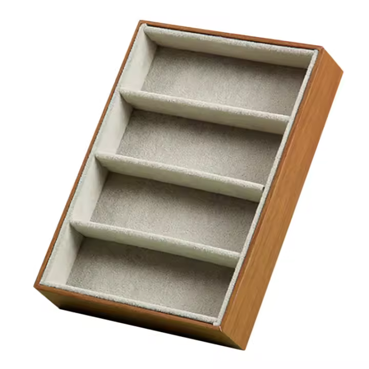 Estuches para gafas de sol, 4 rejillas, caja expositora para gafas de sol, bandeja organizadora de joyas, color marrón - 1