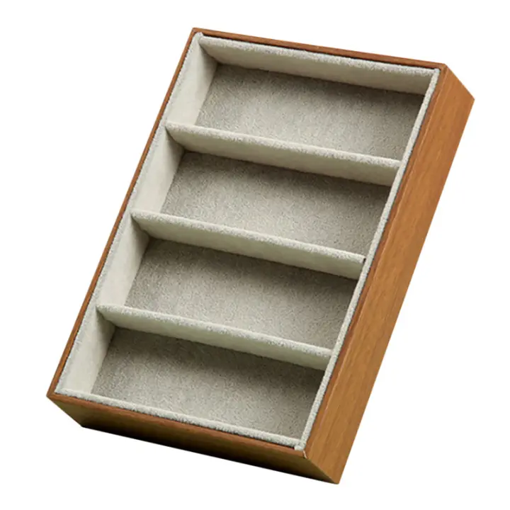 Estuches para gafas de sol, 4 rejillas, caja expositora para gafas de sol, bandeja organizadora de joyas, color marrón - 1