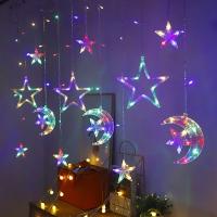 Curtain Garland LED De Estrella Y Luna Para Decoración De Eid Mubarak Y Ramadan Adorno De Navidad Para Casa Y Eventos Musulmanes Decoración De Fiesta Islámica - details 23