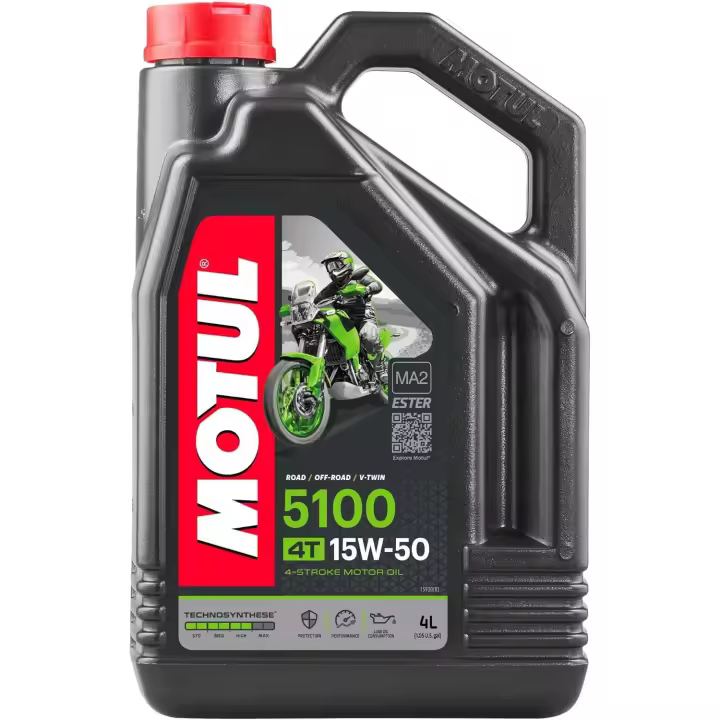Aceite de motor Motul 5100 15W50 4T 4L para motos de carretera, trails, cross, enduro, trial - Protección avanzada y larga duración - 1