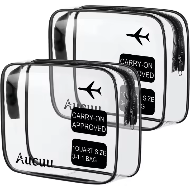 2 PCS Neceser de Aseo Transparente, Bolsas Portátil de Maquillaje de PVC, Bolsas Transparentes para avión, Bolsa de Cosmético Organizador Mujer Impermeables para Viajes - 1