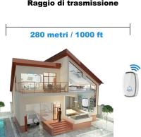 Timbre inalámbrico, IP44 Dua Resistant, éxito de 300 m, indicador LED, 1 transmisor Y 2 receptores, 5 grados de Volumen ajustables, 36 melodías - details 1