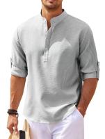 Camisa Larga De Manga Para Hombre Algodón Y Lino Estilo Playa Casual Color Sólido Cuello En Punta Talla Grande S-5XL Primavera Otoño - details 4