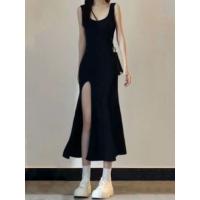 Vestido Maxi Elegante Negro Sin Mangas Con Abertura Lateral Alta Y Bodycon Para Fiesta De Noche Estilo Asimétrico Synthetique - details 3