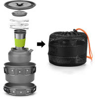 Juego De Cocina Para Camping Kit De Utensilios De Cocina Y Comestibles Para Exteriores Tetera De Viaje Y Picnic Equipamiento De Aluminio Plegable Para 2-3 Personas - details 4