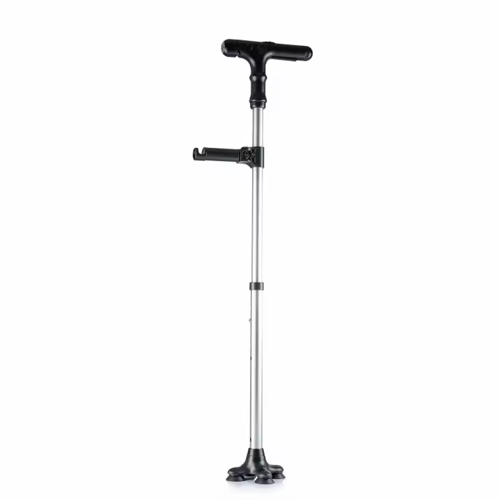 InnovaGoods® Bastón Extensible, Bastón Extensible con LED, Alarma y Mano Mecánica, Bastón con 6 Niveles Altura Ajustable y 4 Puntos de Apoyo, Baston con Mango Plegable 90º para Hombres Mujeres. - 1