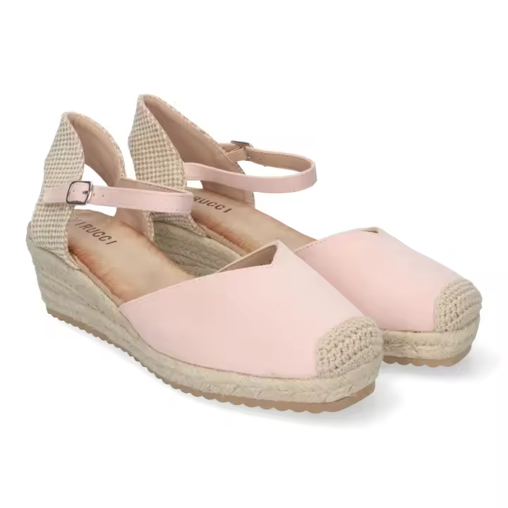 PuntoSalao Sandalias de cuña baja en yute cierre hebilla para mujer color nude VRA-693 - 1