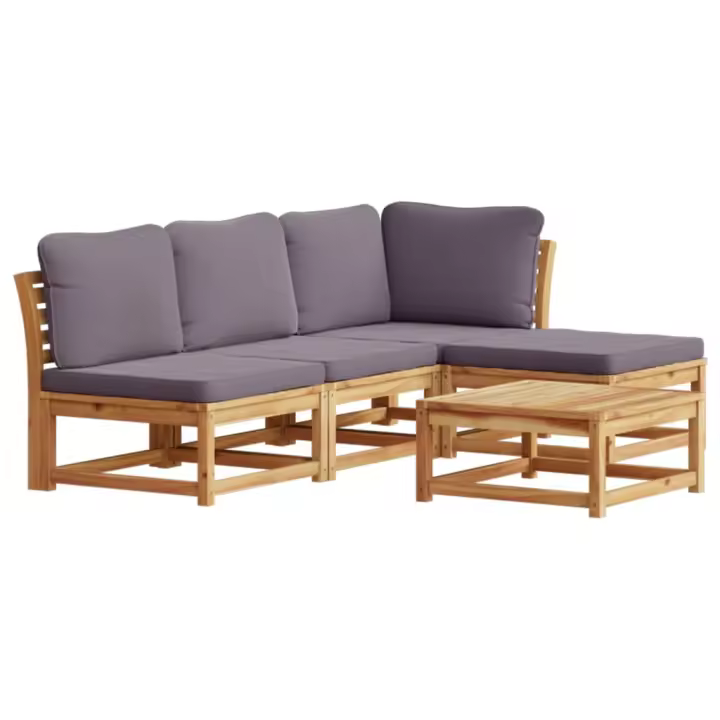 Juego de muebles Jardín 5 pzas con bolsillos Madera maciza Acacia - 1