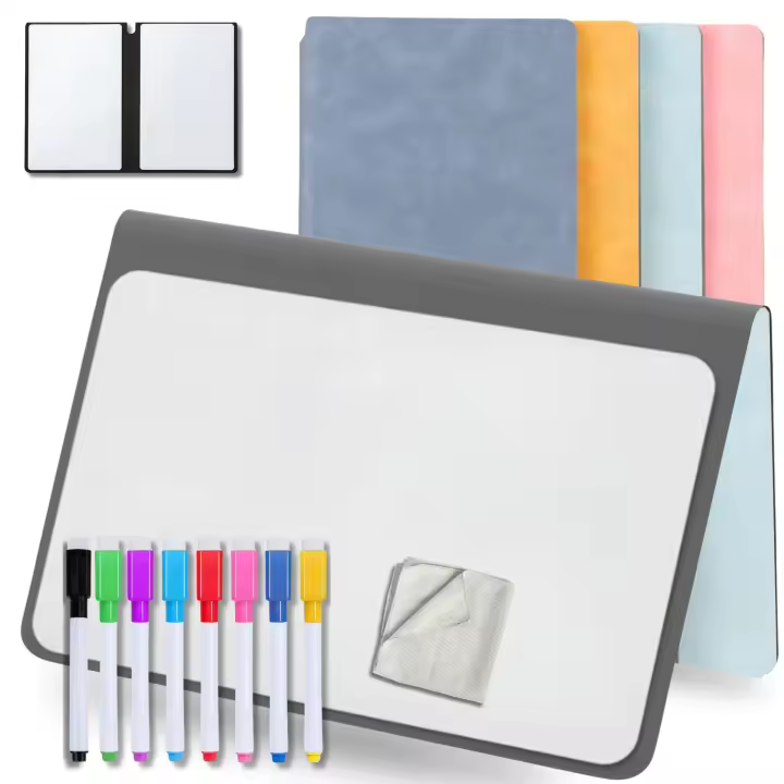 MandA® PIZARRA BLANCA pequeña | CUADERNO Pizarra PLEGABLE, BORRABLE y PORTÁTIL | Pizarra Rotulador | 2 x A5 + 8 Rotuladores + Gamuza - Cuaderno de pizarra | Accesorios OFICINA | ESTUDIAR | Azul Claro - 1