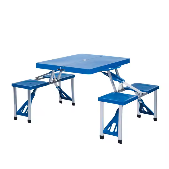Mesa de camping Aktive plegable con 4 asientos azul 67x85x64 cm - 1