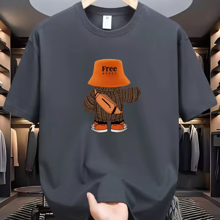 Camiseta De Verano Para Hombre Algodón Puro 100% Deportiva Casual Ajuste Suelto Con Patrón De Dibujos Cómoda Cuello Redondo Manga Corta - 1