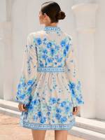 Vestido Elegante Para Mujer Con Manga Larga Y Cuello En V Estampado Con Cierre De Lazo Vestido Corto De Verano A-Line Regular Fit Polyester - details 13