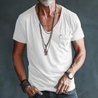 Camiseta De Verano Para Hombre Estilo Slim Fit Cuello U Color Sólido Casual Versátil Camisa Henry Manga Corta Moda 2025 - details 4
