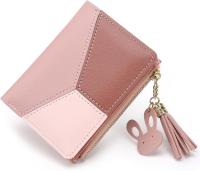 Carteras pequeñas para mujer, monedero de piel sintética con borlas y bolsillo con cremallera para niñas con borlas de metal en forma de conejo y colgante (rosa) - details 4
