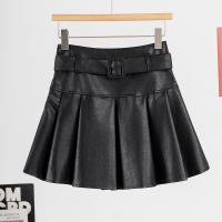 Falda Corta De Cuero PU Retro Estadounidense Para Mujer Alta Cintura Pleated A-Line Estilo Francés Para Pequeñas Otoño 2024 - details 1