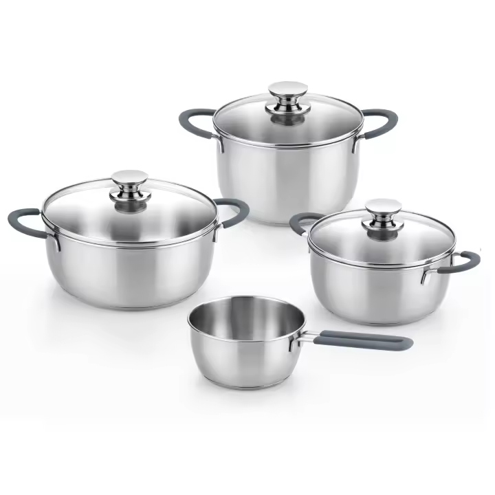 BRA Master - Batería de Cocina 7 Piezas, Acero Inoxidable 18/10, Sin Antiadherente, Triple Fondo Difusor, Apta Inducción y Lavavajillas - 1