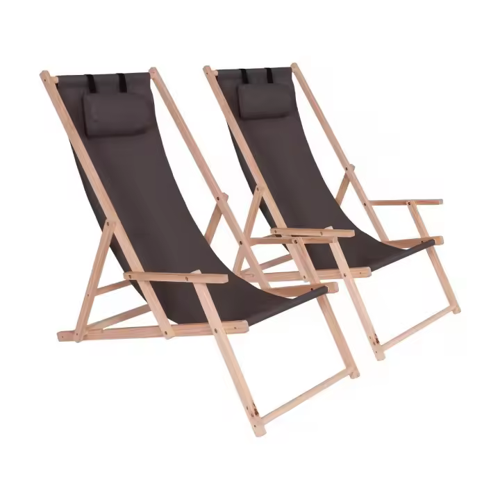 Juego de 2 tumbonas de madera "Chilienne" con reposabrazos - 107 x 56,5 x 81 cm - Gris oscuro - 1