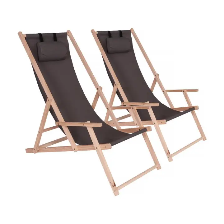 Juego de 2 tumbonas de madera "Chilienne" con reposabrazos - 107 x 56,5 x 81 cm - Gris oscuro - 1