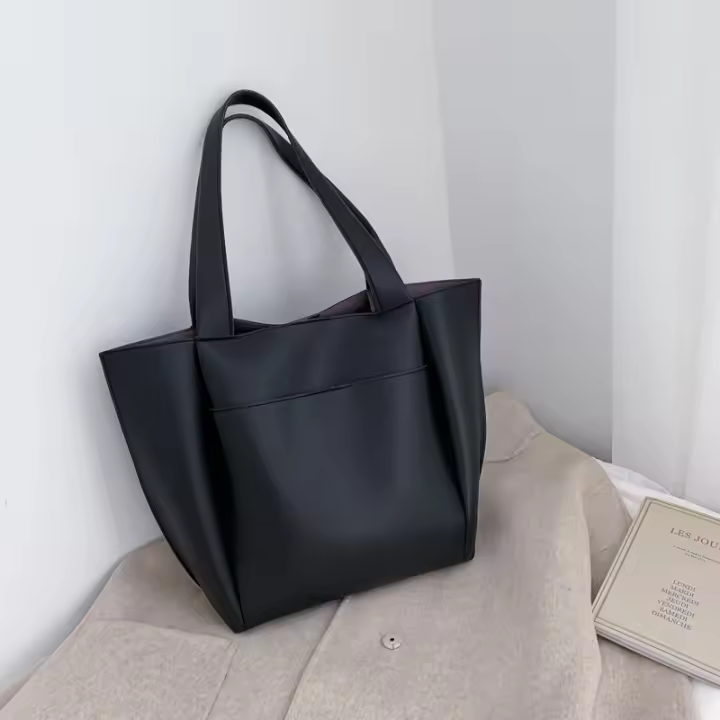 Bolso de mano informal de cuero para mujer, Bolsa de hombre de gran capacidad con bolsillo exterior, Color sólido, alta calidad - 1