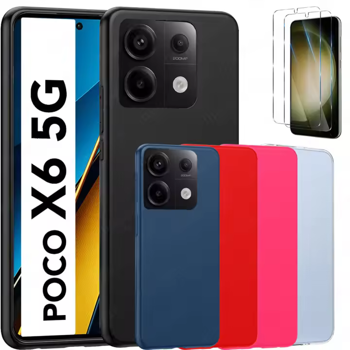 Funda + Protector Cristal Templado Opcional Para XIAOMI POCO X6 5G Carcasa Forro Protector, Gel TPU Silicona Suave Flexible Mate, Color Negro, Ajuste Perfecto, Acceso Conectores Carga Auriculares, Meloenvias mle18 - 1