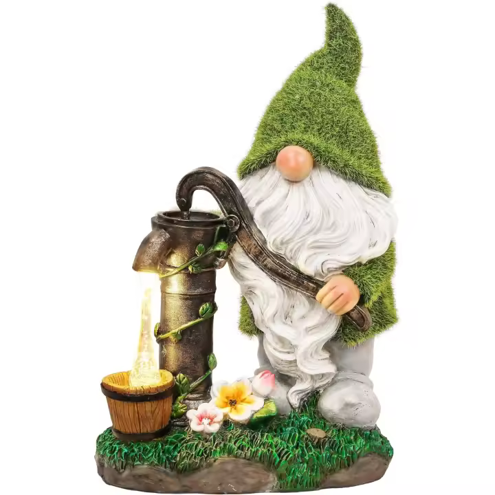 Adornos de Jardín de Hada con Luz Solar,Figurilla de Resina Solar de Gnomo y Bomba, Estatuas de Jardín Figura para Jardin Exterior - 1